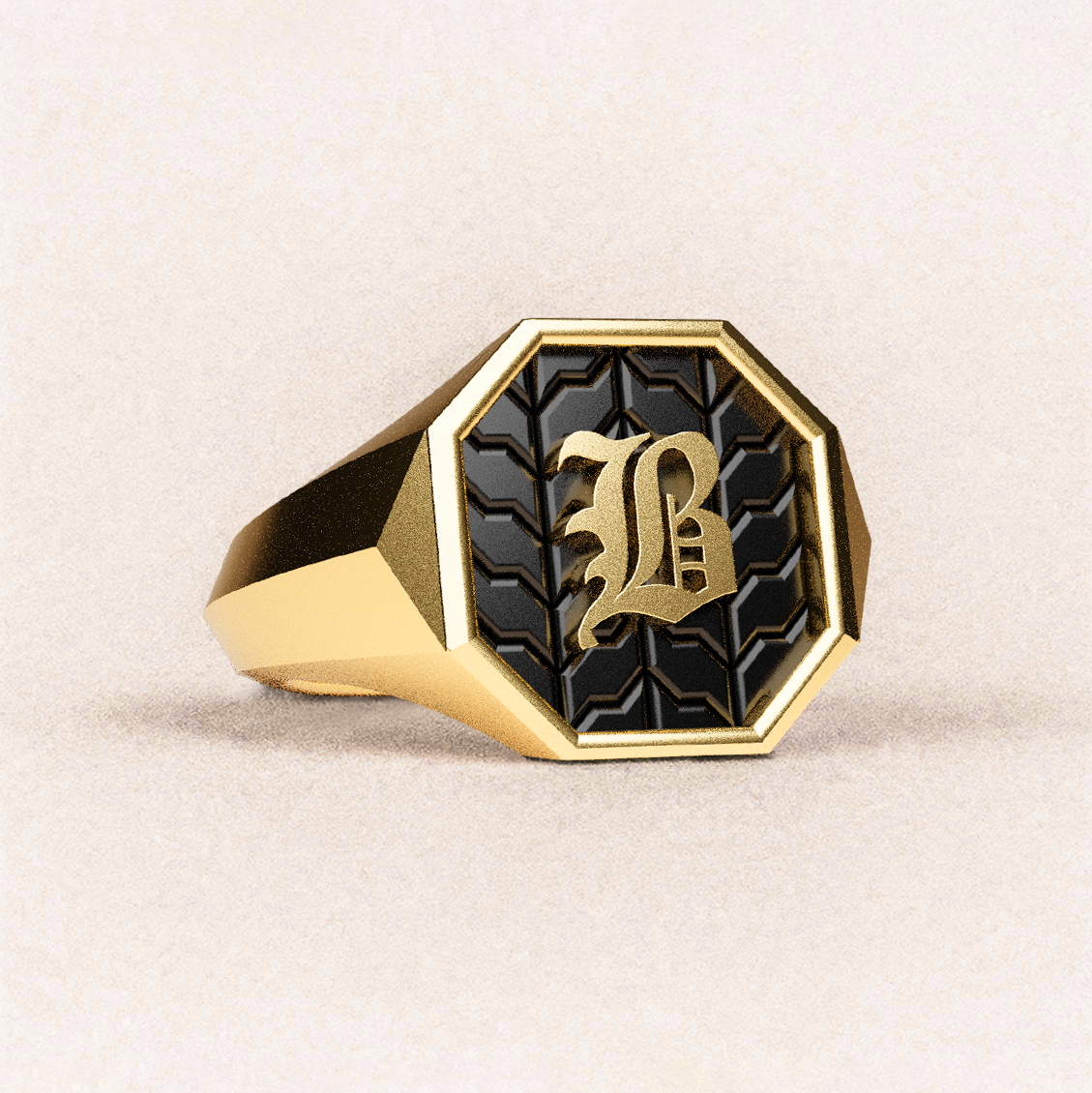 Octagon Signet Ring (Roman and Cyrillic) - 14k Yellow Gold