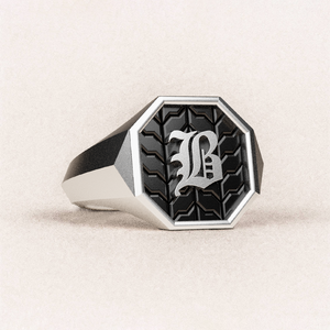 Octagon Signet Ring (Roman and Cyrillic) - Sterling Silver High Polish