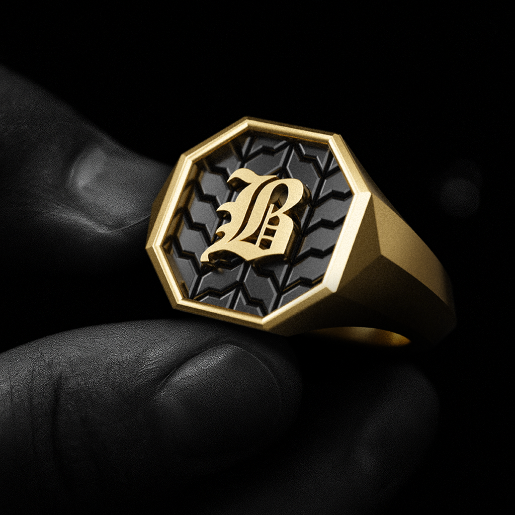 Octagon Signet Ring (Roman and Cyrillic) - 14k Yellow Gold