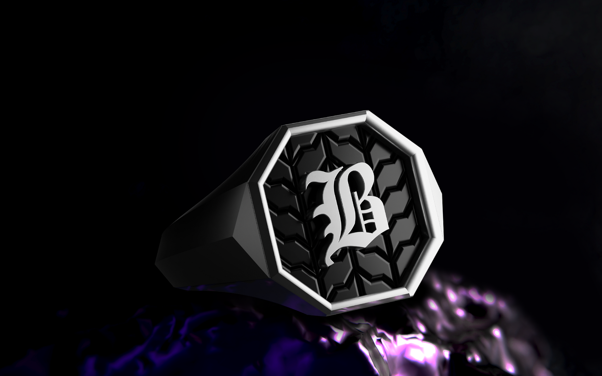 Octagon Signet Ring (Roman and Cyrillic) - 14k White Gold