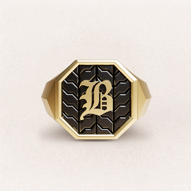 Octagon Signet Ring (Roman and Cyrillic) - 14k Yellow Gold