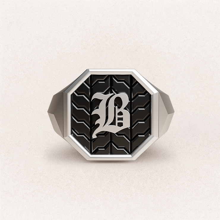 Octagon Signet Ring (Roman and Cyrillic) - 14k White Gold