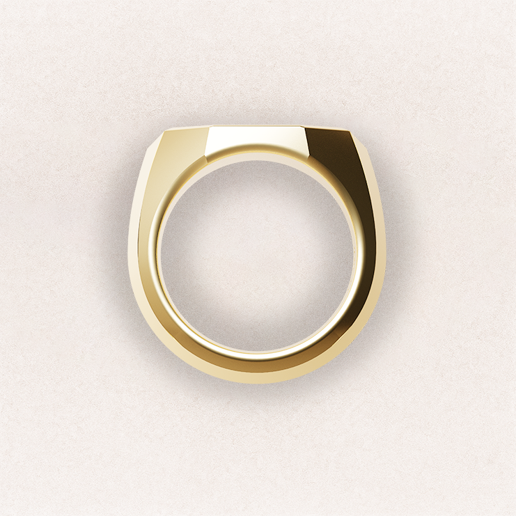 Octagon Signet Ring (Roman and Cyrillic) - 14k Yellow Gold