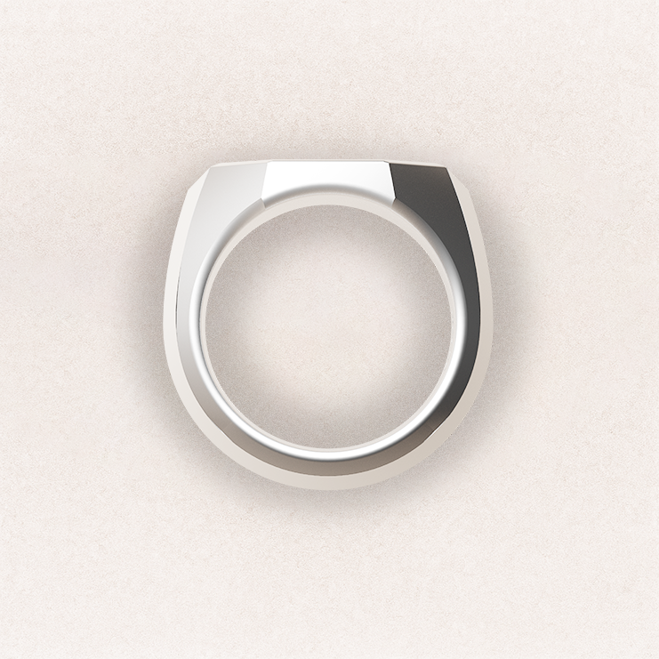 Octagon Signet Ring (Roman and Cyrillic) - 14k White Gold